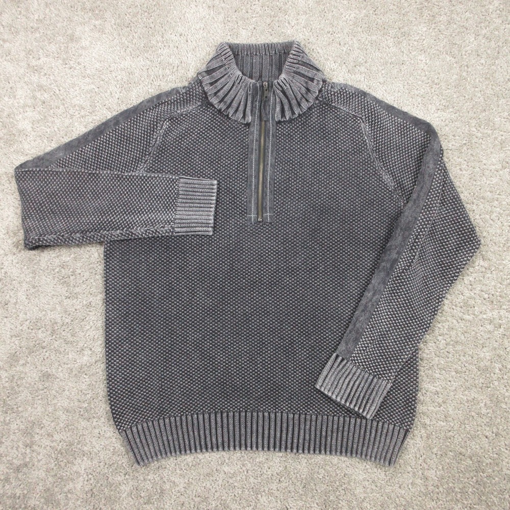 Carbon2Cobalt Sweater Men Large Black Acid Wash Garment Dye Quarter Zip Pullover